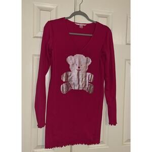 Vintage Victoria Secret pink teddy bear nightgown silver metallic bear sz medium